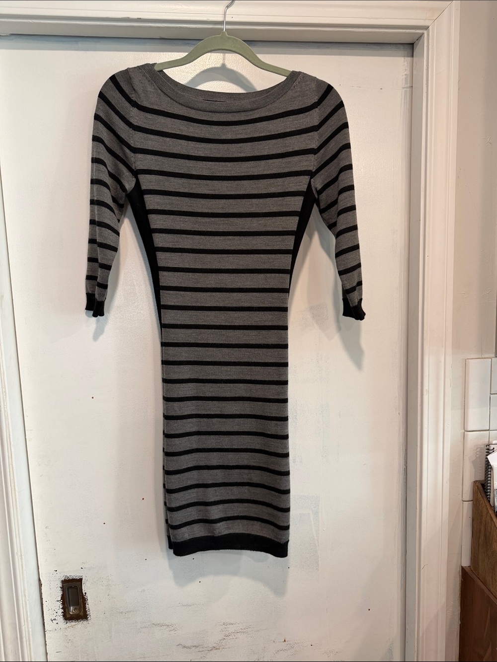 Ann Taylor Grey and Black Striped Midi Bodycon Dress